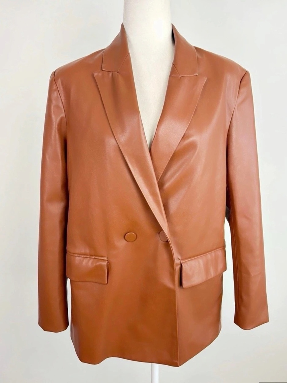 Zara Faux Leather Double Breasted Blazer Brown